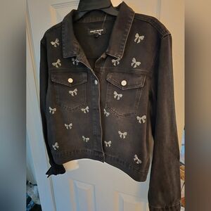 Ashley Mason Denim Jacket With Crystal Bows